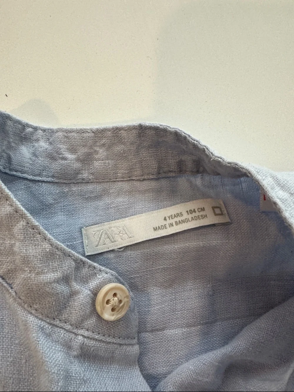 Zara Light Blue Linen Band-Collar Button-Down Shirt - Picture 2 of 4